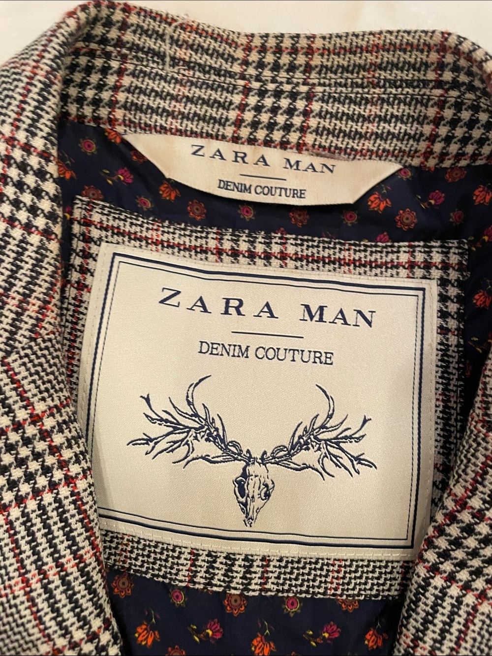 ZARA MAN Brown and Black Glen Plaid Sport Coat with Subtle Red Lines